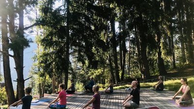 Mit der Ruhe des Waldes lässt sich Yoga am Besten praktizieren Mit der Ruhe des Waldes lässt sich Yoga am Besten praktizieren
