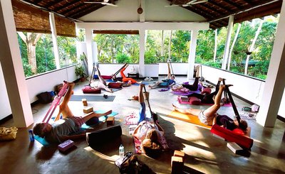 Yin Yoga mit Blick in die grüne Umgebung