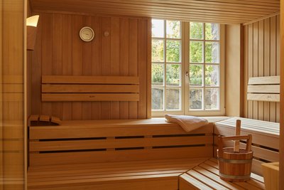 An kühlen Tagen können Sie sich in der See-Sauna aufwärmen